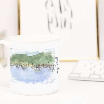 Art of Cornwall, Bone China Mug, Fowey (many Boats) Cornwall