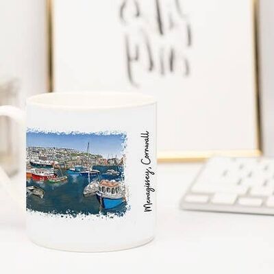 Art de Cornouailles, tasse en porcelaine tendre, peinture Mevagissey