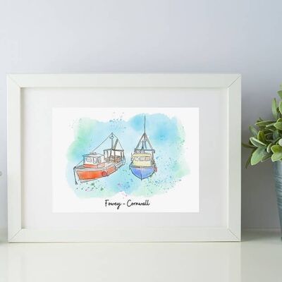 Fowey, Cornwall Art Print (deux bateaux)