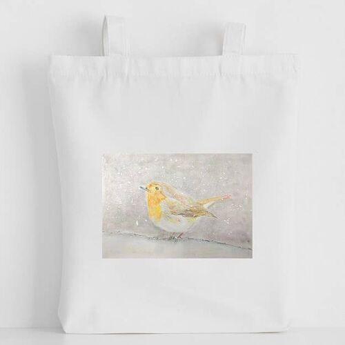 Luxury Canvas Tote Bag, Robin in the Snow