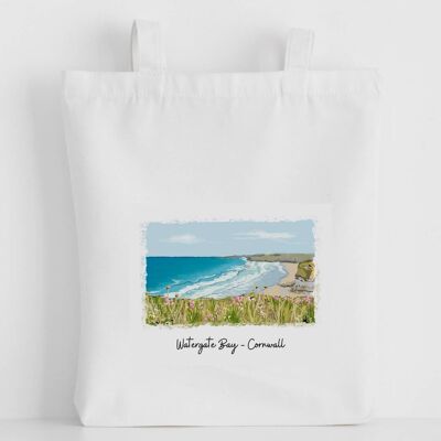 Luxury Canvas Tote Bag, Watergate Bay Painting, Cornwall