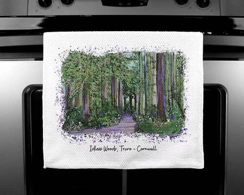 Luxury Handprinted Tea Towel, Idless Woods Truro Painting