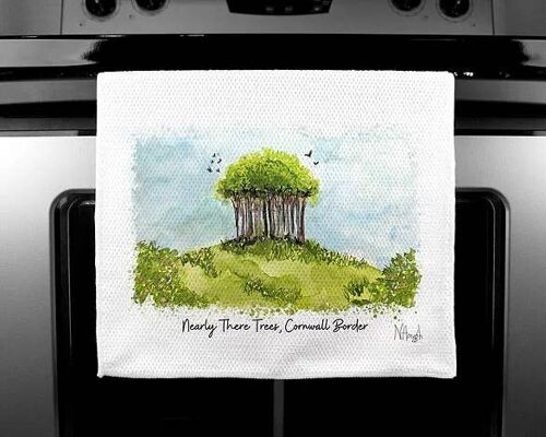 Luxury Handprinted Tea Towel, Nearly There Trees Painting