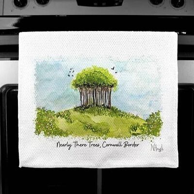 Luxury Handprinted Tea Towel, Nearly There Trees Painting