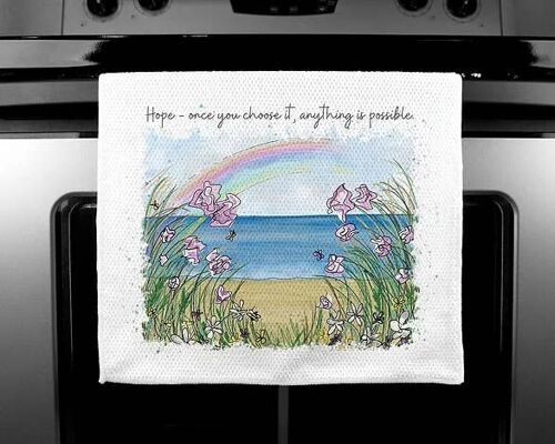 Quote Art Tea Towels - Luxury Handprinted - Hope - Rainbow