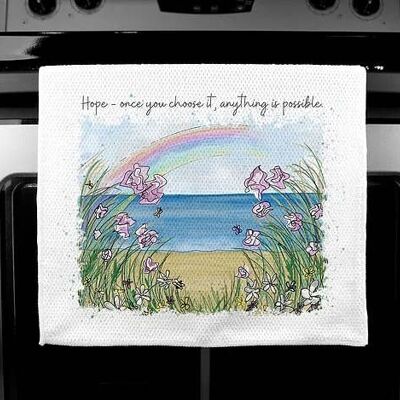 Quote Art Tea Towels - Luxury Handprinted - Hope - Rainbow