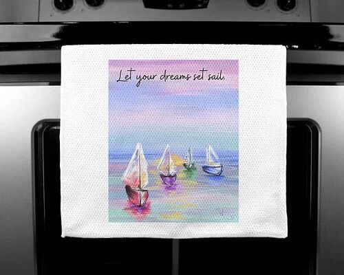 Quote Art Tea Towels - Luxury Handprinted - Set Sail