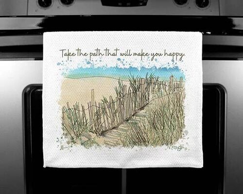 Quote Art Tea Towels - Luxury Handprinted - The Path - Beach