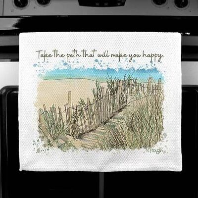 Quote Art Tea Towels - Luxury Handprinted - The Path - Beach