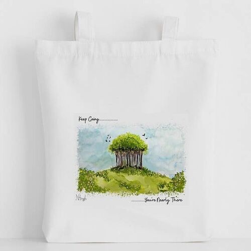 Quote Art Tote Bag, Nearly There Trees Painting With Quote