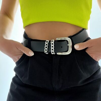 Black Leather Belt Buckle, Women Belt, Black Belt, Gift for Her, Made from Real Genuine Leather, in Greece - Breaking the Chains
