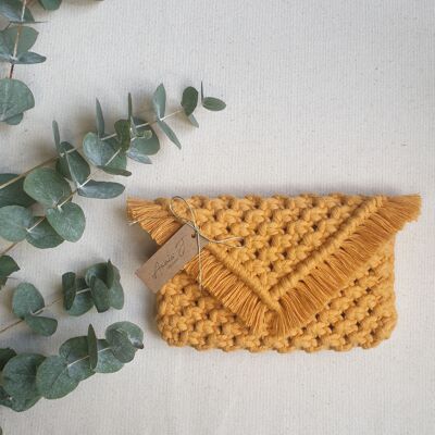 pochette macramé moutarde