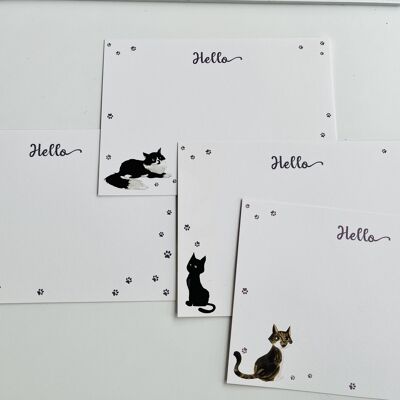 Cute Cat Paws and Cats Notecard Sets Hello!