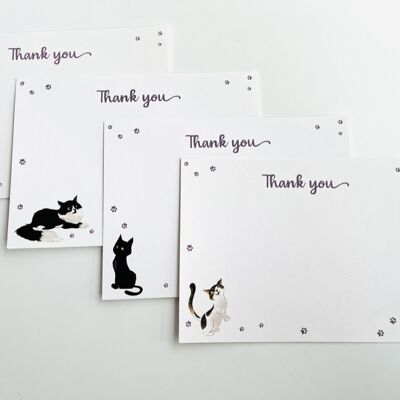 Cute Cat Paws and Cats Notecard Sets Thank you