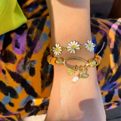 Multi Color Summer Bracelets, Flower Bracelets, Spring Bracelets, Flower Charm, Spring Jewelry, Gift for Her, Made in Greece.