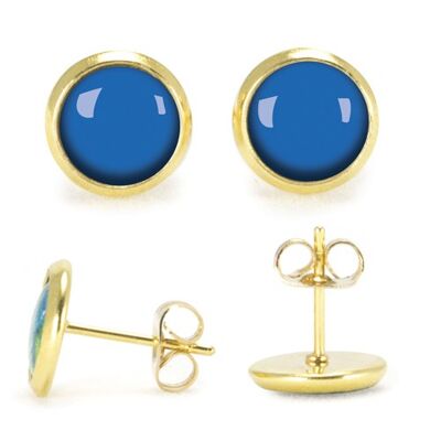 Gold surgical stainless steel stud earrings - Flash Cobalt