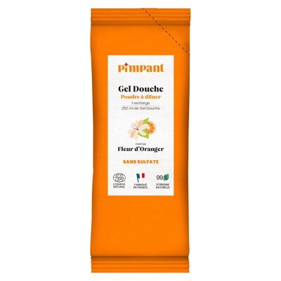 Gel de ducha en polvo de azahar recargable para diluir