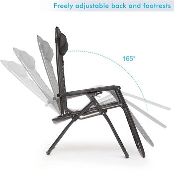 Lot de 2 chaises longues, chaise Zero Gravity, chaises inclinables de jardin, chaise d'extérieur pliante pour terrasse de jardin (dossier 77 cm) (gris 2) 6