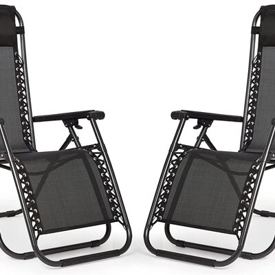 Lot de 2 chaises longues, chaise Zero Gravity, chaises inclinables de jardin, chaise d'extérieur pliante pour terrasse de jardin (dossier 77 cm) (gris 2)