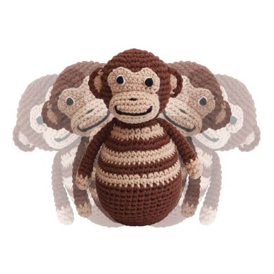 Crocheted roly-poly monkey CHARLIE in brown (organic)