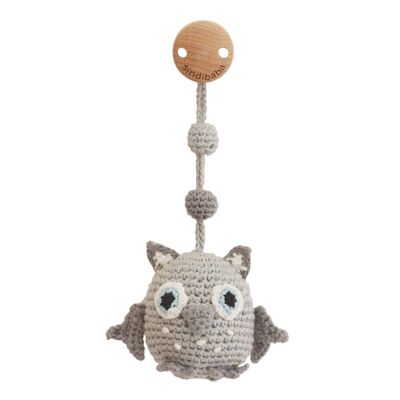 Crochet pram trailer owl LUNA in grey