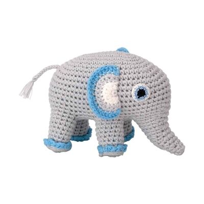 Crocheted cuddly toy elephant JUMBO in blue
