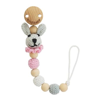 Crocheted pacifier chain rabbit BOBBY in pink, personalisable
