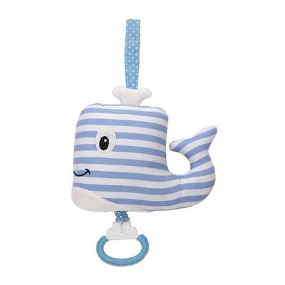 Whale with music box (blue and white striped)