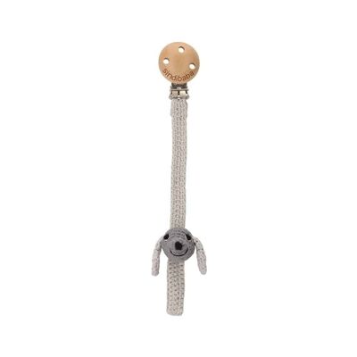 Attache-tétine au crochet chien LUCKY en gris