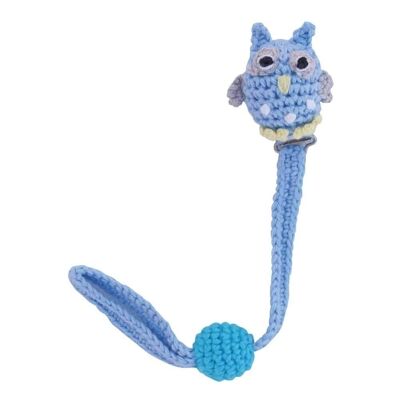 Crocheted pacifier chain owl LUNA in blue