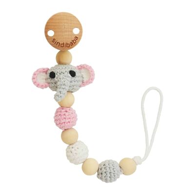 Crocheted pacifier chain elephant JUMBO in pink, personalisable