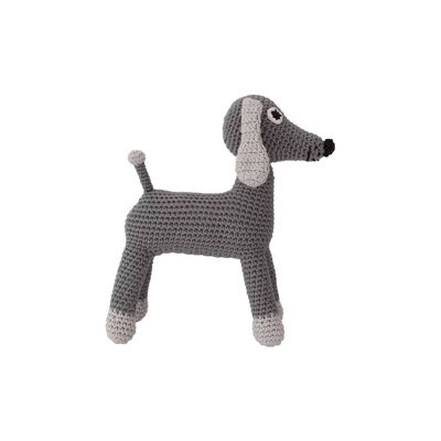 Crocheted cuddly toy dog LUCKY in grey