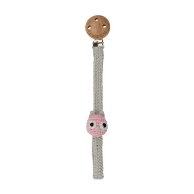 Crocheted pacifier chain owl LUNA in pink