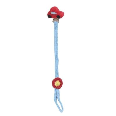 Crocheted pacifier chain Auto DOUDOU in red