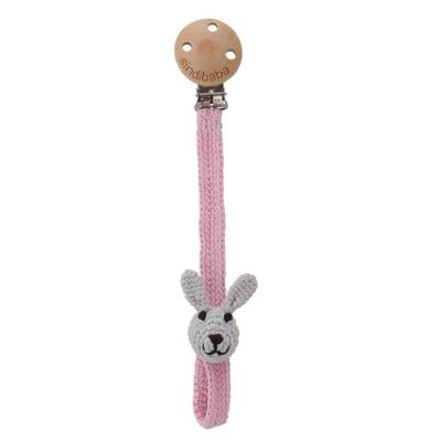 Crocheted pacifier chain rabbit BOBBY in pink