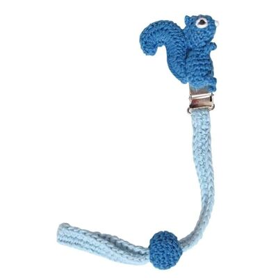 Crocheted pacifier chain squirrel NUTTY in blue