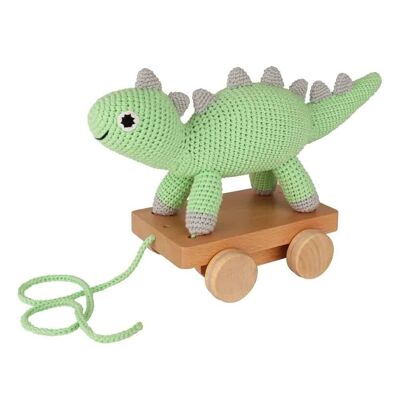 Crocheted pull along toy dinosaur DINO in mint