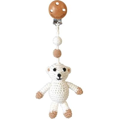 Crocheted pram trailer bear BEN in white