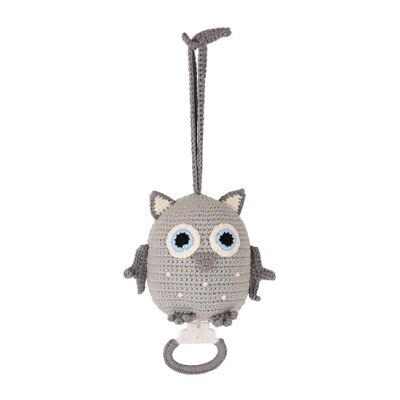 Crocheted music box owl LUNA in grey