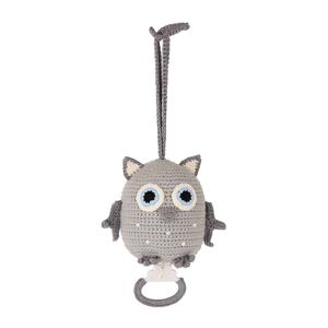 Hibou de boîte à musique au crochet LUNA en gris