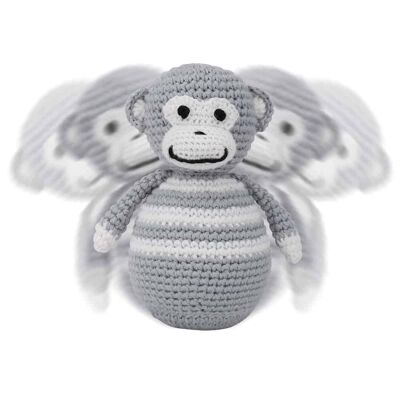Crocheted stand-up monkey CHARLIE in grey