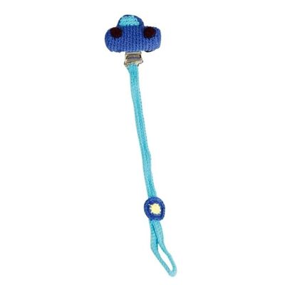Crocheted pacifier chain Auto DOUDOU in blue
