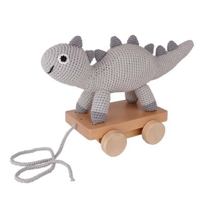 Crochet pull-along dinosaur DINO in grey