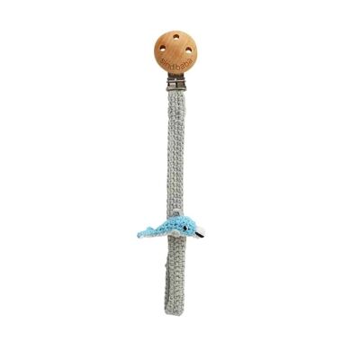 Attache tétine au crochet dauphin DOLPHY bleu