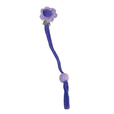 Attache-tétine au crochet avec fleur en violet