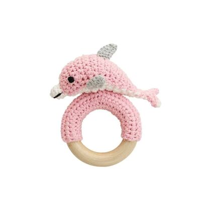 Crocheted grasping toy dolphin DOLPHY in pink