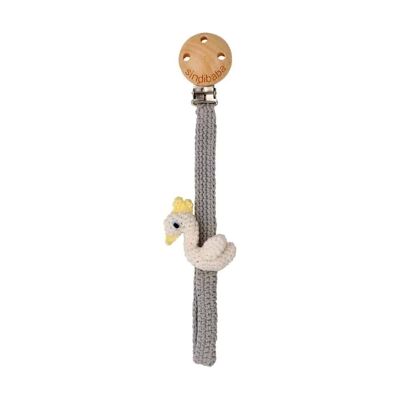 Attache-tétine au crochet cygne BIANCA en blanc