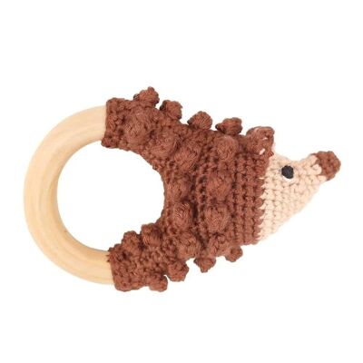 Crocheted grabbing toy hedgehog HARRY in brown