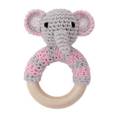 Crocheted clutching toy elephant JUMBO in pink