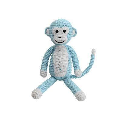 Crocheted soft toy monkey CHARLIE in light blue